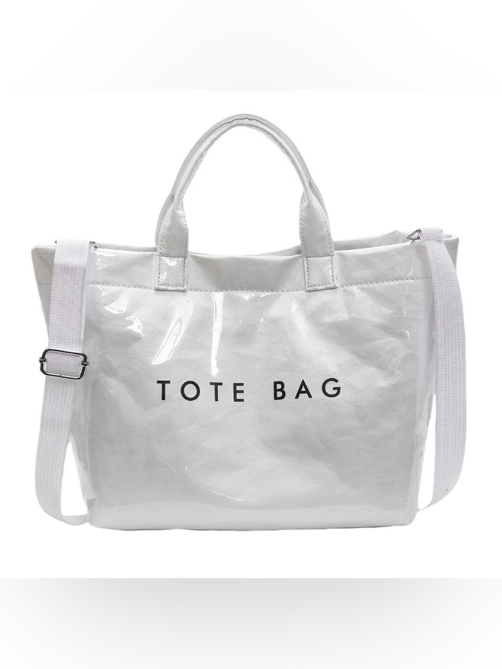 ✨White 'Tote Bag' Printed Women's PVC Shopper Tote, w/Strap✨Preloved